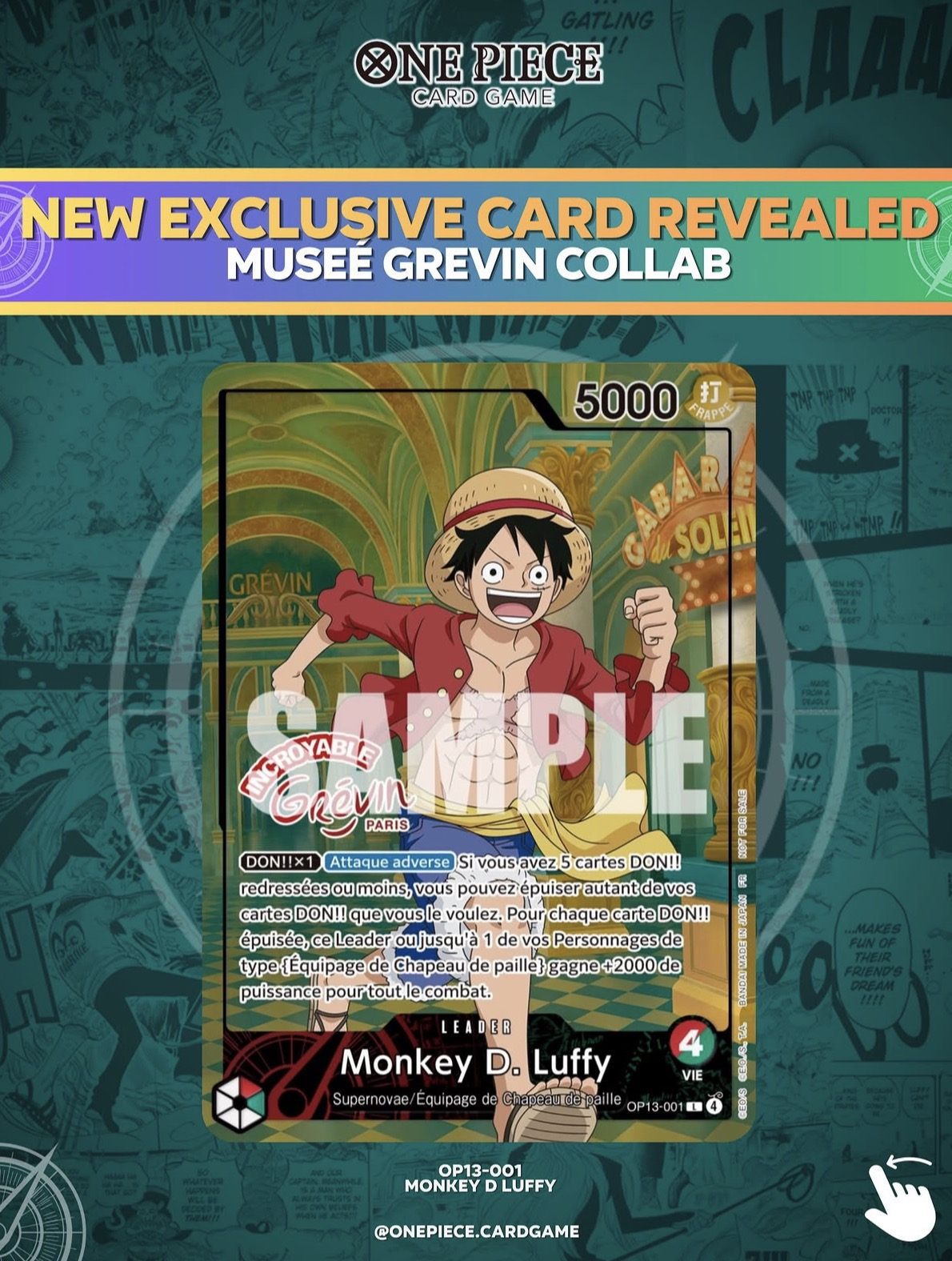 Carte collector One Piece OP13-001 du Musée Grévin
